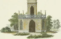An illustration from Magazijn van tuin-sieraaden, of, Verzameling van modellen van aanleg en sieraad, voor groote en kleine lust-hoven, voorn amelijk van dezulke die, met weinig kosten, te maaken zijn (1802)