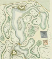 An illustration from Magazijn van tuin-sieraaden, of, Verzameling van modellen van aanleg en sieraad, voor groote en kleine lust-hoven, voorn amelijk van dezulke die, met weinig kosten, te maaken zijn (1802)