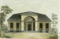 An illustration from Magazijn van tuin-sieraaden, of, Verzameling van modellen van aanleg en sieraad, voor groote en kleine lust-hoven, voorn amelijk van dezulke die, met weinig kosten, te maaken zijn (1802)