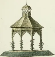 An illustration from Magazijn van tuin-sieraaden, of, Verzameling van modellen van aanleg en sieraad, voor groote en kleine lust-hoven, voorn amelijk van dezulke die, met weinig kosten, te maaken zijn (1802)