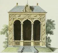 An illustration from Magazijn van tuin-sieraaden, of, Verzameling van modellen van aanleg en sieraad, voor groote en kleine lust-hoven, voorn amelijk van dezulke die, met weinig kosten, te maaken zijn (1802)