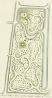 An illustration from Magazijn van tuin-sieraaden, of, Verzameling van modellen van aanleg en sieraad, voor groote en kleine lust-hoven, voorn amelijk van dezulke die, met weinig kosten, te maaken zijn (1802)