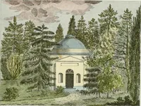 An illustration from Magazijn van tuin-sieraaden, of, Verzameling van modellen van aanleg en sieraad, voor groote en kleine lust-hoven, voorn amelijk van dezulke die, met weinig kosten, te maaken zijn (1802)
