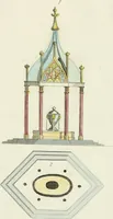 An illustration from Magazijn van tuin-sieraaden, of, Verzameling van modellen van aanleg en sieraad, voor groote en kleine lust-hoven, voorn amelijk van dezulke die, met weinig kosten, te maaken zijn (1802)