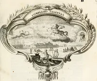 An illustration from Magnus in ortu; maximus in meridie; major in occasu : semperque serenissimus principum sol Maximilianus Emanuel, utr. Bav. & Palat. Sup. Dux., Com. Pal. Rheni, S.R. Imp. Archidap. & Elector, Landr. Leucht. &c., seu, Apparatus funebris litterarius extremis honoribus ejusdem Serenmi. ac Potentissimi Princ. Electoris adornatus, cùm in Elect. Templo Cler. Reg. solennes exequiae eidem piissimè defuncto electori celebrarentur (1727)