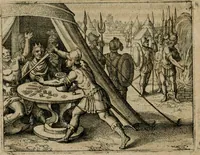 An illustration from Michaelis Majeri Viatorium, hoc est, De montibvs planetarvm septem seu metallorum : tractatus tam utilis, quàm perspicuus, quo, ut indice mercuriali in triviis, vel Ariadnêo filo in labyrintho, seu cynosurâ in oceano chymicorum errorum immenso, quilibet rationalis, veritatis amans, ad illum, qui inmontibus sese abdidit De Rubea-petra Alexicacum, omnibus medicis desideratum, investigandum, uti poterit (1618)