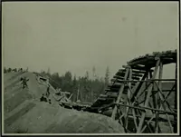 An illustration from The making of a great Canadian railway ; the story of the search for and discovery of the route, and the construction of the nearly completed Grand Trunk Pacific Railway from the Atlantic to the Pacific, with some account of the hardships and stirring adventures of its constructors in unexplored country (1912)