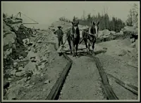 An illustration from The making of a great Canadian railway ; the story of the search for and discovery of the route, and the construction of the nearly completed Grand Trunk Pacific Railway from the Atlantic to the Pacific, with some account of the hardships and stirring adventures of its constructors in unexplored country (1912)