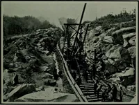 An illustration from The making of a great Canadian railway ; the story of the search for and discovery of the route, and the construction of the nearly completed Grand Trunk Pacific Railway from the Atlantic to the Pacific, with some account of the hardships and stirring adventures of its constructors in unexplored country (1912)