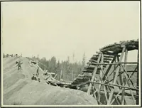 An illustration from The making of a great Canadian railway; the story of the search for and discovery of the search for and discovery of the route, and the constru ction of the nearly completed Grand trunk Pacific railway from the Atlantic to the Pacific, with some account of the hardships and stirring adventures of its constructors in unexplored country (1912)