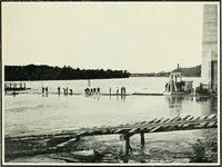 An illustration from The making of a great Canadian railway; the story of the search for and discovery of the search for and discovery of the route, and the constru ction of the nearly completed Grand trunk Pacific railway from the Atlantic to the Pacific, with some account of the hardships and stirring adventures of its constructors in unexplored country (1912)