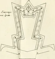 An illustration from Maniere de fortifier de Mr. de Vauban : où l'on voit de quelle méthode on se sert aujourd'hui en France, pour la fortification des places tant régulieres qu'irréguliers : en quoi cette méthode differe des autres, &c. : avec un traité de geometrie qu'on a mis à la tête, pour avoir une parfaite intelligence des fortifications (1689)