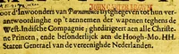 An illustration from Manifest door d'inwoonders van Parnambuco uytghegeven tot hun verantwoordinghe op 't aennemen der wapenen teghens de West-Indische Compagnie; : ghedirigeert aen alle Christene Princen, ende besonderlijck aen de Hoogh-Mo. HH. Staten Generael van de vereenighde Nederlanden. : Ghedruckt ende uyt het Portughies overgheset in onse Nederduytsche tale (1646)