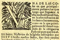 An illustration from Manual de los santos sacramentos conforme al ritual de Paulo V. : Formado por mandado del ilustrissimo, y excelentissimo seor D. Juan de Palafox, y Mendoza, siendo obispo de la Puebla de los Angeles, electo arçobispo de Mexico ... Impresso con privilegio en Mexico el Ao de 1642. Repetida segunda vez su ediccion el Año de 1671. en Mexico con las dos licencias del superior govierno, y ecclesiastica (1691)