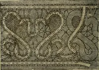 An illustration from Manual of needlework. Teaching how to do Kensington, applique, cretonne, roman, cross-stitch, outline and other embroideries .. (1883)