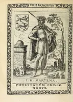 An illustration from Martini Hamconii Frisia; seu, De viris rebusque Frisiae illustribus libri duo. Opus ab authore recognitum, auctum, & imaginibus regum, potestatum, ac principum exornatum. Adiecti sunt pontifices Frisiorum ethnici, seu praefecti druydum: episcopi ultraiectini: comites Hollandiae & Zelandiae: diplomataque, & monumenta aliquot pontificum, caesarum, ac aliorum heroum, virtutem Frisiorum declarantia (1620)