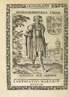 An illustration from Martini Hamconii Frisia; seu, De viris rebusque Frisiae illustribus libri duo. Opus ab authore recognitum, auctum, & imaginibus regum, potestatum, ac principum exornatum. Adiecti sunt pontifices Frisiorum ethnici, seu praefecti druydum: episcopi ultraiectini: comites Hollandiae & Zelandiae: diplomataque, & monumenta aliquot pontificum, caesarum, ac aliorum heroum, virtutem Frisiorum declarantia (1620)