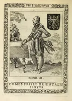 An illustration from Martini Hamconii Frisia; seu, De viris rebusque Frisiae illustribus libri duo. Opus ab authore recognitum, auctum, & imaginibus regum, potestatum, ac principum exornatum. Adiecti sunt pontifices Frisiorum ethnici, seu praefecti druydum: episcopi ultraiectini: comites Hollandiae & Zelandiae: diplomataque, & monumenta aliquot pontificum, caesarum, ac aliorum heroum, virtutem Frisiorum declarantia (1620)