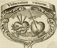 An illustration from Mater amoris et doloris : quam Christus in cruce moriens omnibus ac singulis suis fidelibus in matrem legavit : ecce mater tua : nunc explicata per sacra emblemata, figuras scripturae quàm plurimas, conceptus varios praedicabiles, SS. patrum sententias, raras historias, & pios ad Jesum patientem, ac sanctissimam matrem ejus compatientem affectus : opus omnibus Jesum & Mariam amantibus, praedicantibus, aut meditantibus perutile, com triplici indice considerationum, rerum memorabilium, & concionatorio, formandis per annum concionibus opportuno (1741)