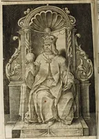 An illustration from Mausoleum potentissimorum ac gloriosissimorum Regni Apostolici regum & primorum militantis Ungariae ducum : vindicatis è mortuali pulvere reliquiis ad gratam apud posteros memoriam, à pIo et IVsto patrIae DoLore ereCtVM : cum versione operis Germanicâ (1664)