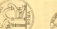 An illustration from The medallic history of imperial Rome : from the first triumvirate, under Pompey, Crassus, and Cæsar, to the removal of the imperial seat, by Constantine the Great ; with the several medals and coins, accurately copied and curiously engraven ; to which is prefixed, an introduction containing a general history of Roman medals ; in two volumes (1781)