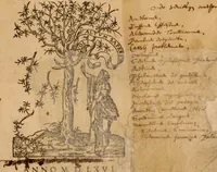 An illustration from Medicae artis principes, post Hippocratem & Galenum. Graeci Latinitate donati, Aretaeus, Ruffus Ephesius, Oribasius, Paulus Aegineta, Aëtius, Alex. Trallianus, Actuarius, Nic. Myrepsus. Latini, Corn. Celsus, Scrib. Largus, Marcell. Empiricus. Aliíque praeterea, quorum unius nomen ignoratur. Index non solùm copiosus, sed etiam ordine artificioso omnia digesta habens. Hippocr. aliquot loci cum Corn. Celsi interpretatione (1567)