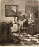 An illustration from Catalogue de tableaux anciens : uvres remarquables de Van der Meer de Delft et autres de F. Bol, P. Breughel, Fabritius, ... etc., etc. : tableaux modernes par Monticelli, Th. Rousseau et Diaz : le tout formant la collection de feu Thoré-Bürger, dont la vente aura lieu Hotel Drouot, salle no 7, le lundi 5 decémbre 1892 a trois heures (1892)