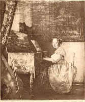 An illustration from Catalogue de tableaux anciens : uvres remarquables de Van der Meer de Delft et autres de F. Bol, P. Breughel, Fabritius, ... etc., etc. : tableaux modernes par Monticelli, Th. Rousseau et Diaz : le tout formant la collection de feu Thoré-Bürger, dont la vente aura lieu Hotel Drouot, salle no 7, le lundi 5 decémbre 1892 a trois heures (1892)