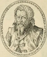 An illustration from Melitsat kai hermeneia : das ist, Onomasticvm vnd Interpretatio, oder, Aussführliche Erklerung Leonharten Thurneyssers zum Thurn ... vber etliche frembde vn[d] (bey vielen hochgelarten, die der lateinischen vnd griechischen Sprach erfahren) vnbekante Nomina, Verba, Prouerbia, Dicta, Sylben, Caracter, vnd sonst Reden, deren nicht allein in theuren Philosophi vnd Medici Aurelij, Theophrasti, Paracelsi von Hohenheim, sondern auch in anderer Authorum Schrifften hin vnd wider weitleufftig gedacht ... : das ander Theil, in welchem fast jedes Wort, mit seiner eigenen Schrifft, nach der Völcker Etymologia oder eigenen Art vnd Weis zureden beschrieben worden ist (1583)
