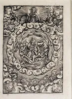 An illustration from M. Elucidarius Von allerhand Geschöpffen Gottes, den Engeln, den Himmeln, Gestirn, Planeten, vnd wie alle Creaturen geschaffen seind auff Erden : auch wie die Erdt in drey Theyl getheylet, vnnd dero Länder, sampt der Völcker darinn, Eigenschafften, vnd wunderbarlichen Thieren, auss Plinio Secundo, Solino, und andern Weltbeschreibern, ein kurtze vnd lustige Anzeigung : mit angehencktem Bauren Compassz, vor die jhenigen gestellt, so sich auff den Compassz nicht verstehen, oder denselben nicht allzeit bey sich haben, die Stundt dess Tages in der Handt durch den Strohalmen zu lehrnen (1584)
