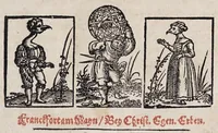 An illustration from M. Elucidarius Von allerhand Geschöpffen Gottes, den Engeln, den Himmeln, Gestirn, Planeten, vnd wie alle Creaturen geschaffen seind auff Erden : auch wie die Erdt in drey Theyl getheylet, vnnd dero Länder, sampt der Völcker darinn, Eigenschafften, vnd wunderbarlichen Thieren, auss Plinio Secundo, Solino, und andern Weltbeschreibern, ein kurtze vnd lustige Anzeigung : mit angehencktem Bauren Compassz, vor die jhenigen gestellt, so sich auff den Compassz nicht verstehen, oder denselben nicht allzeit bey sich haben, die Stundt dess Tages in der Handt durch den Strohalmen zu lehrnen (1584)