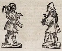An illustration from M. Elucidarius Von allerhand Geschöpffen Gottes, den Engeln, den Himmeln, Gestirn, Planeten, vnd wie alle Creaturen geschaffen seind auff Erden : auch wie die Erdt in drey Theyl getheylet, vnnd dero Länder, sampt der Völcker darinn, Eigenschafften, vnd wunderbarlichen Thieren, auss Plinio Secundo, Solino, und andern Weltbeschreibern, ein kurtze vnd lustige Anzeigung : mit angehencktem Bauren Compassz, vor die jhenigen gestellt, so sich auff den Compassz nicht verstehen, oder denselben nicht allzeit bey sich haben, die Stundt dess Tages in der Handt durch den Strohalmen zu lehrnen (1584)