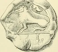 An illustration from Memorandum on clay discs called "Spindle Whorls" and Votive Seals found at Sankisa, Behar, and other Buddhist ruins in the North Western provinces of India (1880)