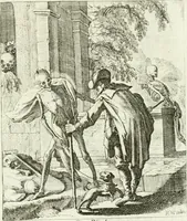 An illustration from Die menschliche Sterblichkeit unter dem Titel Todten-Tanz, in LXI. Original-Kupfern (1759)