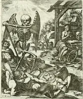 An illustration from Die menschliche Sterblichkeit unter dem Titel Todten-Tanz, in LXI. Original-Kupfern (1759)