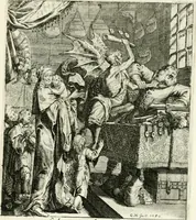 An illustration from Die menschliche Sterblichkeit unter dem Titel Todten-Tanz, in LXI. Original-Kupfern (1759)
