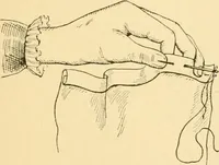 An illustration from Mental development and manual training combined, taking up the one stitch dropped in sewing by drills to sound-singing (1899)