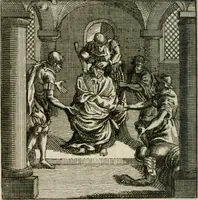 An illustration from Mercurialis, of, Winter-groen : dat is, Aangename en vermaakelyke geschiedenissen en gedichten, waarin verscheide zedelyke leerstukken. En een zeer ryke voorraad van Bybelsche concepten gevonden worden, voor alle bedroefde en vrolyke gemoederen, leeraars, predikers, en geestelyke persoonen; als mede voor alle byzondere leezers tot een voordeelig tydverdryf, namelyk, om vrolyk te leven en blymoedig te sterven (1763)