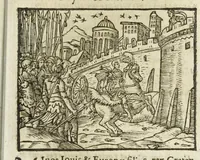 An illustration from Metamorphoses Ovidii : argvmentis quidem soluta oratione, enarrationibus autem & allegoriis elegiaco versu accuratissimè expositae, summaq[ue] diligentia ac studio illustratae (1583)