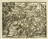 An illustration from Metamorphoses Ovidii : argvmentis quidem soluta oratione, enarrationibus autem & allegoriis elegiaco versu accuratissimè expositae, summaq[ue] diligentia ac studio illustratae (1583)