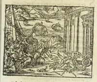 An illustration from Metamorphoses Ovidii : argvmentis quidem soluta oratione, enarrationibus autem & allegoriis elegiaco versu accuratissimè expositae, summaq[ue] diligentia ac studio illustratae (1583)