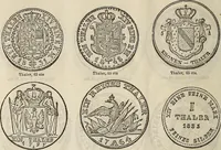 An illustration from Metropolitan coin book, containing accurate engravings of the various gold, silver and other coins now in circulation throughout the world; (1865)