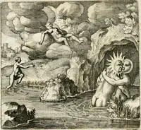 An illustration from Michaelis Majeri ... Secretioris naturae secretorum scrutinium chymicum : per oculis et intellectui accuratè accommodata, figuris cupro appositissimè incisa, ingeniosissima emblemata, hisque confines, & ad rem egregiè facientes sententias, doctissimaque item epigrammata, illustratum .. (1687)