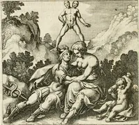 An illustration from Michaelis Majeri ... Secretioris naturae secretorum scrutinium chymicum : per oculis et intellectui accuratè accommodata, figuris cupro appositissimè incisa, ingeniosissima emblemata, hisque confines, & ad rem egregiè facientes sententias, doctissimaque item epigrammata, illustratum .. (1687)