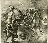 An illustration from Michaelis Majeri ... Secretioris naturae secretorum scrutinium chymicum : per oculis et intellectui accuratè accommodata, figuris cupro appositissimè incisa, ingeniosissima emblemata, hisque confines, & ad rem egregiè facientes sententias, doctissimaque item epigrammata, illustratum .. (1687)