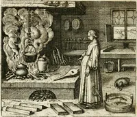 An illustration from Michaelis Majeri ... Secretioris naturae secretorum scrutinium chymicum : per oculis et intellectui accuratè accommodata, figuris cupro appositissimè incisa, ingeniosissima emblemata, hisque confines, & ad rem egregiè facientes sententias, doctissimaque item epigrammata, illustratum .. (1687)