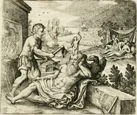 An illustration from Michaelis Majeri ... Secretioris naturae secretorum scrutinium chymicum : per oculis et intellectui accuratè accommodata, figuris cupro appositissimè incisa, ingeniosissima emblemata, hisque confines, & ad rem egregiè facientes sententias, doctissimaque item epigrammata, illustratum .. (1687)