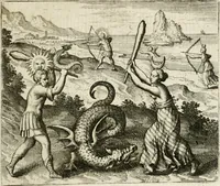 An illustration from Michaelis Majeri ... Secretioris naturae secretorum scrutinium chymicum : per oculis et intellectui accuratè accommodata, figuris cupro appositissimè incisa, ingeniosissima emblemata, hisque confines, & ad rem egregiè facientes sententias, doctissimaque item epigrammata, illustratum .. (1687)