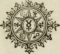 An illustration from Michaelis Majeri Viatorivm, hoc est, De montibvs planetarvm septem seu metallorum : tractatvs tam utilis, quàm perspicuus, quo, ut indice mercuriali in trivijs, vel Ariadnêo filo in labyrintho, seu cynosurâ in oceano chymicorum errorum immenso, quilibet rationalis, veritatis amans, ad illum, qui in montibus sese abdidit De Rubea-petra Alexicacum, omnibus medicis desideratum, investigandum, uti poterit (1651)