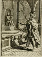 An illustration from Michaelis Majeri Viatorivm, hoc est, De montibvs planetarvm septem seu metallorum : tractatvs tam utilis, quàm perspicuus, quo, ut indice mercuriali in trivijs, vel Ariadnêo filo in labyrintho, seu cynosurâ in oceano chymicorum errorum immenso, quilibet rationalis, veritatis amans, ad illum, qui in montibus sese abdidit De Rubea-petra Alexicacum, omnibus medicis desideratum, investigandum, uti poterit (1651)